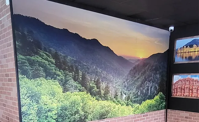 Vinyl banner hanging on a storefront